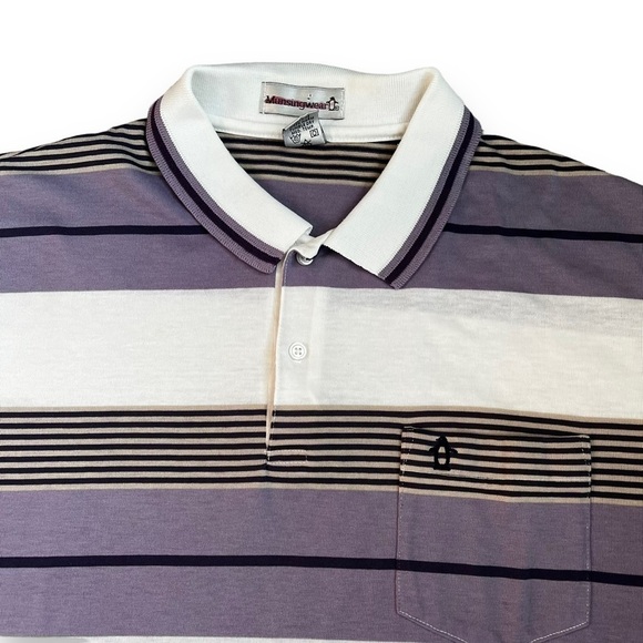 Vintage Munsingwear Penguin Polo Striped Short Sleeve Purple Made in USA Large - Picture 2 of 6